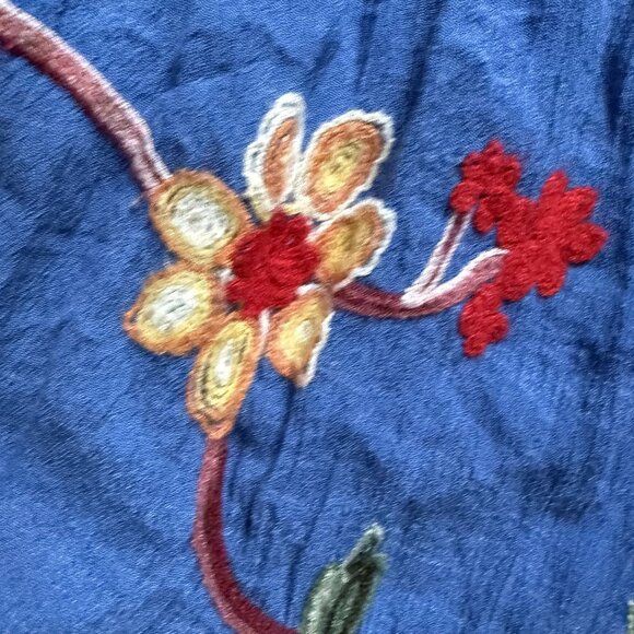 Anthropologie Fig & Flower Blue Embroidered Button-Up Short Sleeve Top L - Picture 5 of 6